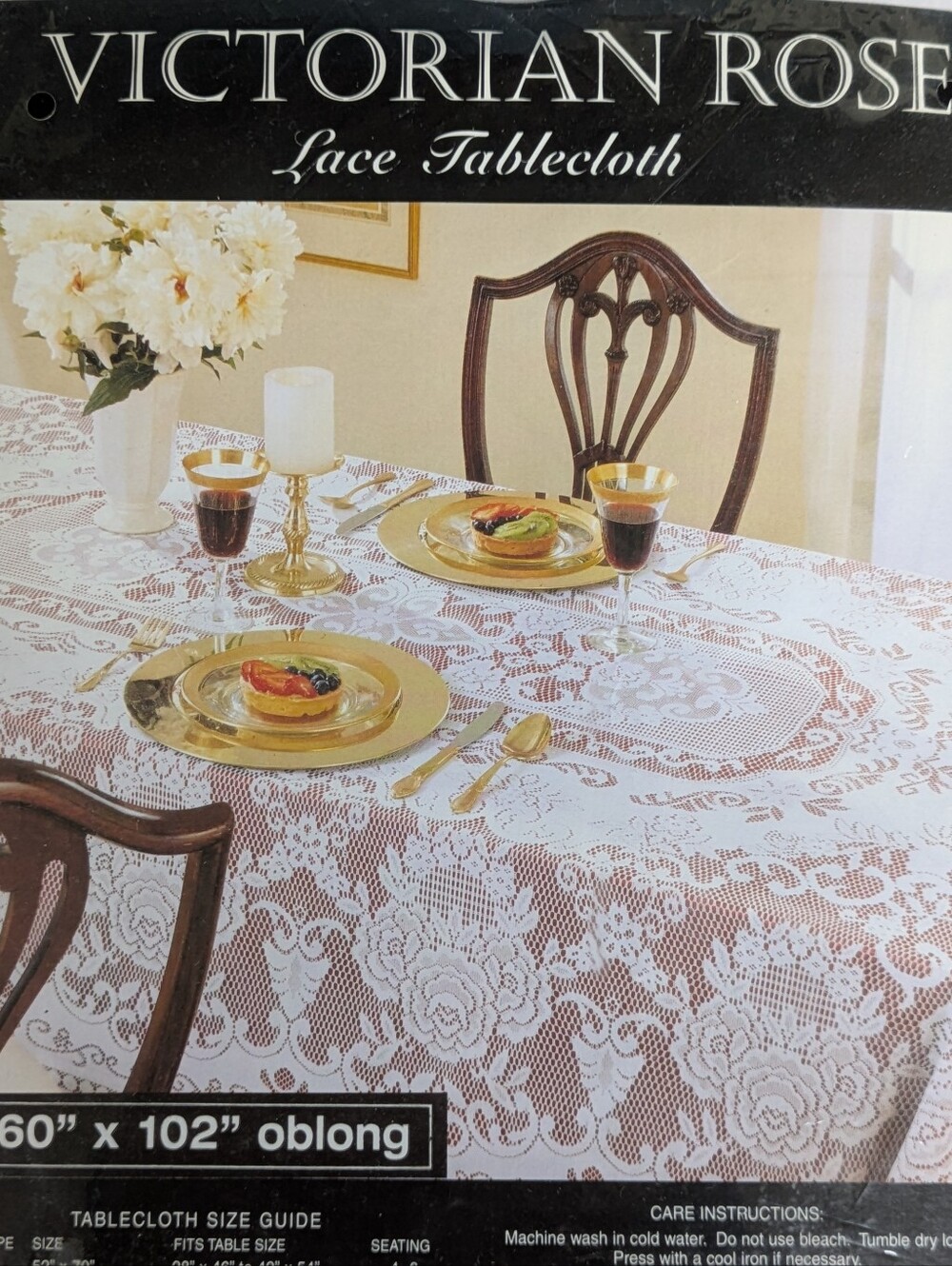 New Victorian Rose White Lace Tablecloth 60" X 102" Oblong Floral Cottagecore